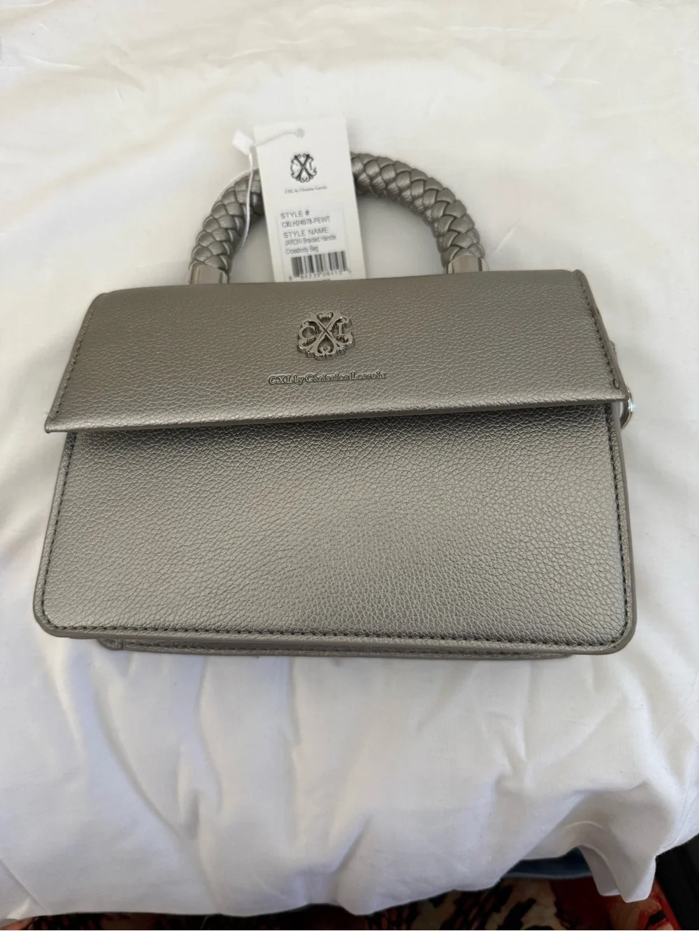 Silver Top-Handle Faux Leather Satchel